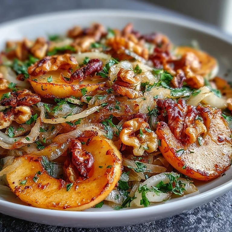 Warm apple and sauerkraut skillet salad served from a cast-iron pan, blending sweet caramelized apples with probiotic crunch.