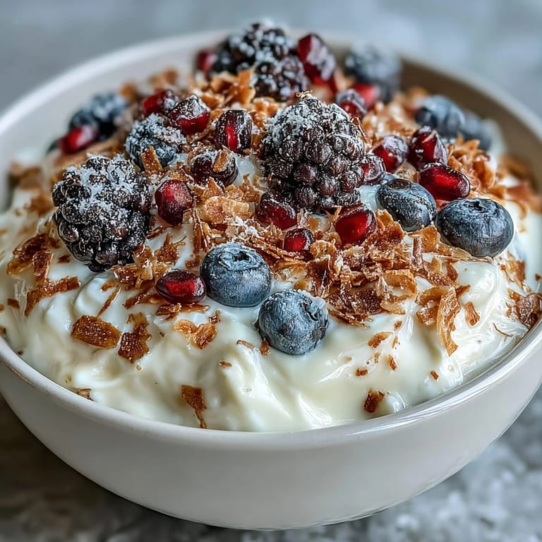 Healthy yogurt bowl with winter berries, spiced crunch, and walnuts, perfect for a gluten-free vegetarian breakfast.