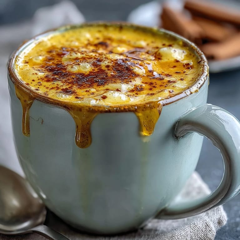 A frothy Turmeric and Ginger Golden Milk in a rustic mug, garnished with cinnamon and nutmeg.  