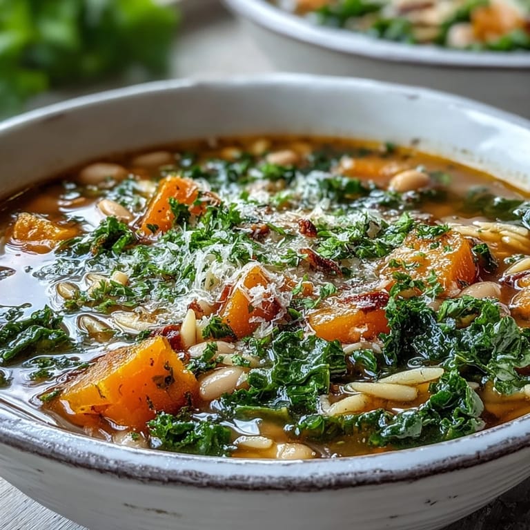 Winter Minestrone Soup ladleful revealing tender vegetables and pasta in a rustic Italian-style pot.