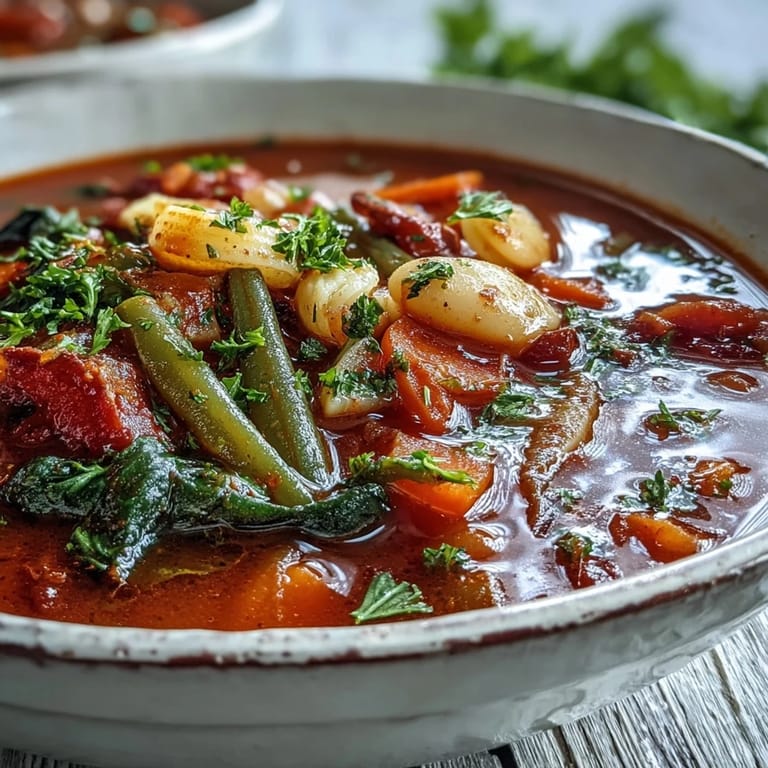Homemade Minestrone Soup served in a white bowl with crusty bread on the side.