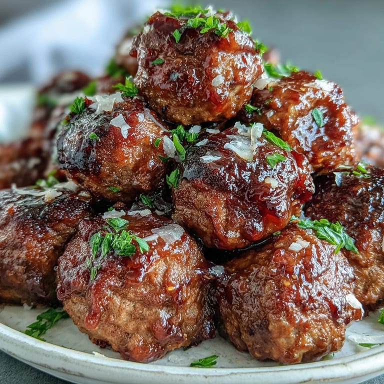 Tender Slow Cooker Peach Glazed Meatballs with a sticky, sweet-spicy glaze, perfect for an easy weeknight dinner.