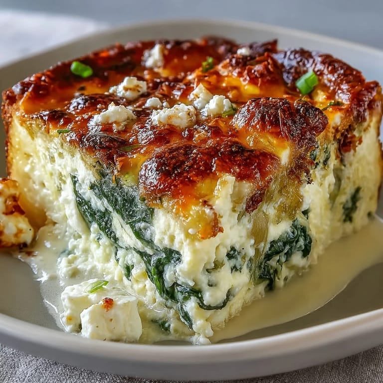 Easy High Protein Spinach Artichoke Bake served as a low-carb dinner, perfect for meal prep and packed with cottage cheese and feta.