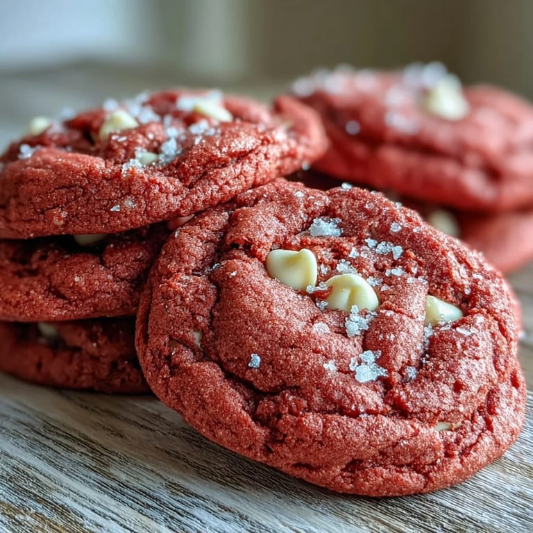 Soft and chewy Pink Velvet Cookies stacked on a white plate, showcasing their bright pink color and melted chocolate chips.