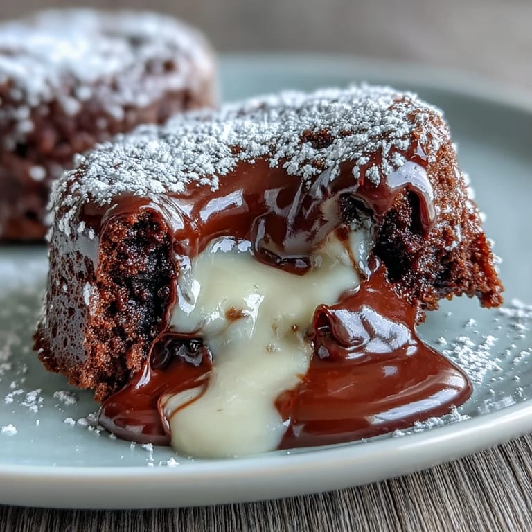 Perfectly plated individual Hojicha Lava Cake with a dusting of powdered sugar, ready to serve alongside a scoop of vanilla bean ice cream. 