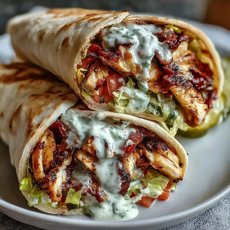 Sliced marinated chicken for Savor the Flavor: Irresistible Chicken Shawarma with Creamy Garlic Sauce, drizzled over crisp lettuce and tomatoes.