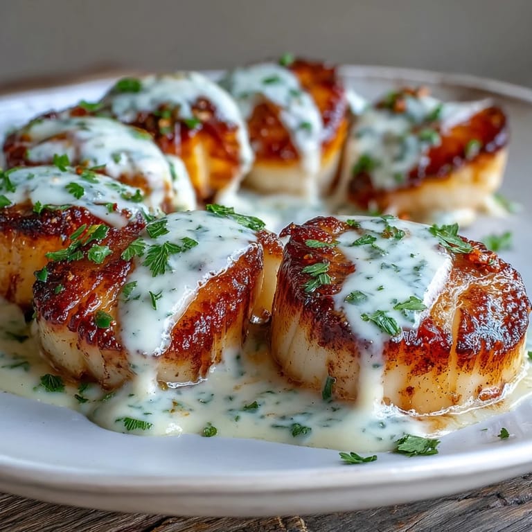 Restaurant-quality seared scallops with spicy Cajun cream sauce on a plate, garnished with parsley and ready for a special meal.