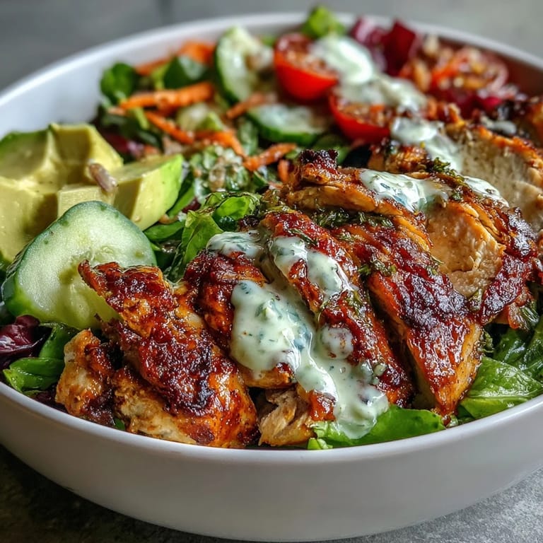 Light Chicken Shawarma Salad Bowls with Lemon Tahini Drizzle: Healthy, gluten-free salad featuring shawarma-seasoned chicken, crisp greens, and zesty lemon tahini sauce.