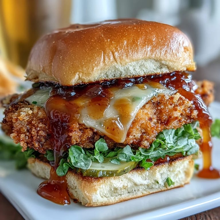 Flavorful honey mustard chicken sliders topped with melted cheddar and fresh toppings, ideal for a fun lunch.  