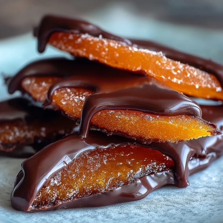 Elegant homemade candied orange peel enrobed in smooth dark chocolate—perfect for gourmet gifting.  