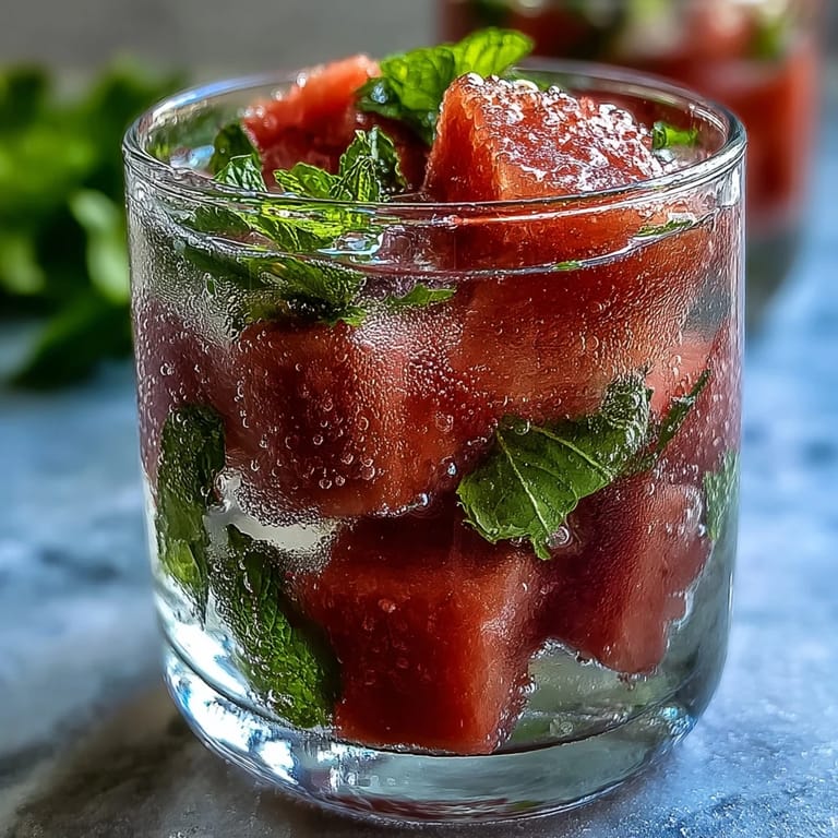 Hydrating watermelon and mint beverage served in a mason jar with a sprig of mint and watermelon wedges.