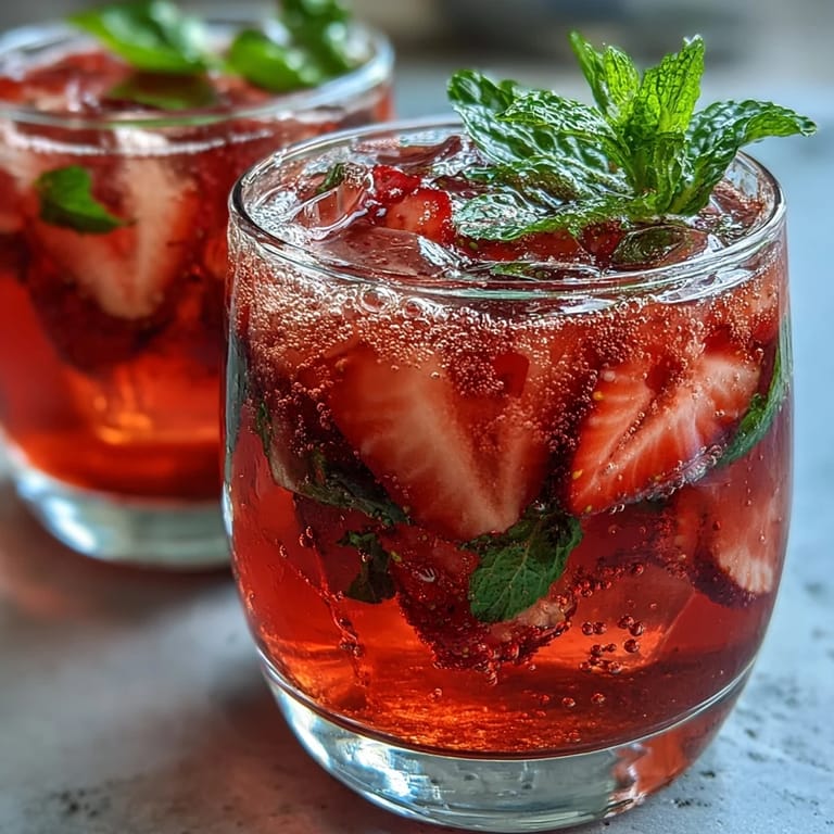 Refreshing non-alcoholic Sparkling Strawberry Mocktail ready for a summer picnic.
