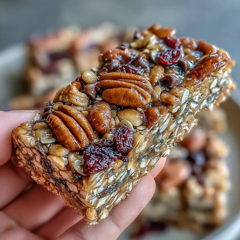 Golden baked Trail Mix Bars with Oats and Honey, packed with crunchy nuts and sweet dried cranberries.  