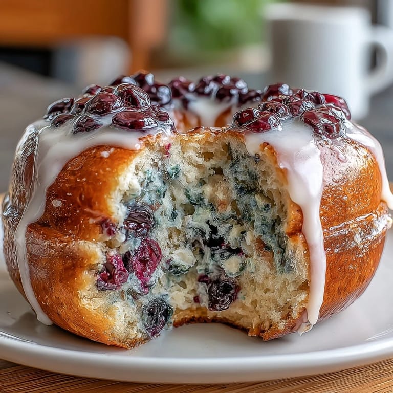 Fresh blueberry-studded protein bagels drizzled with a bright lemon glaze, ideal for a healthy morning treat.