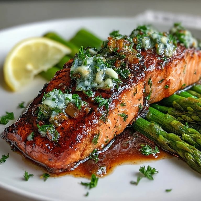 Garlic Butter Salmon with Asparagus: tender salmon fillets cooked to perfection, bathed in fragrant garlic butter and paired with bright, sautéed asparagus for a satisfying dinner.