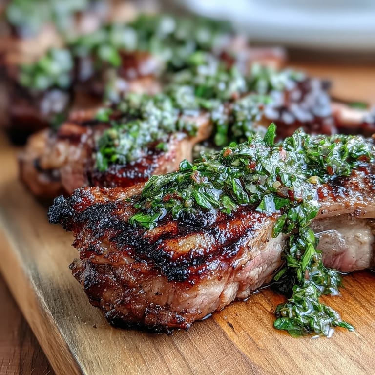 Juicy lamb chops served with a bright mint gremolata, offering a refreshing contrast to rich, savory meat.  