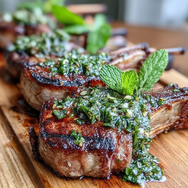 Elegant lamb chops paired with vibrant mint gremolata, ideal for a special Mediterranean-inspired dinner.