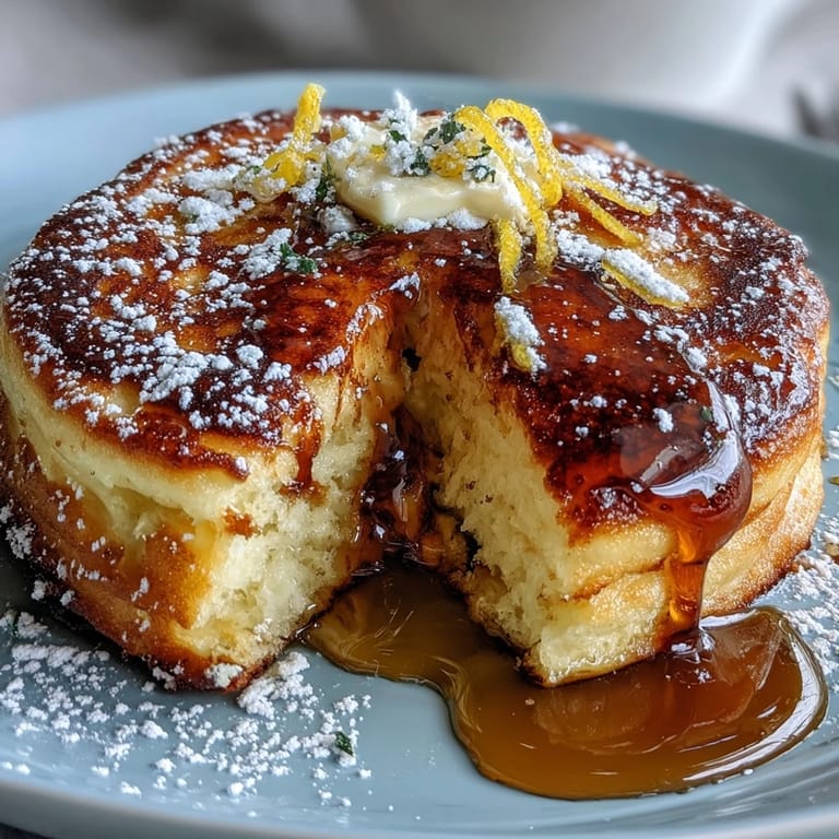 A close-up of airy Lemon Ricotta Pancakes, ready for fresh berries and syrup.