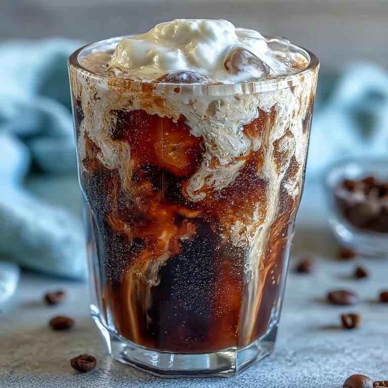 Frothy Cold Brew Coffee with Vanilla Sweet Cream, a delightful iced coffee treat.