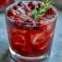 A sparkling mocktail with cranberries, orange, and rosemary, perfect for festive brunches or holiday gatherings.  