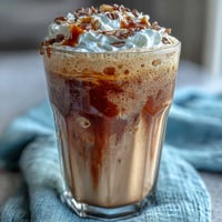 Creamy vanilla bean frappuccino protein shake with frothy vanilla, ice, and whipped cream topping.