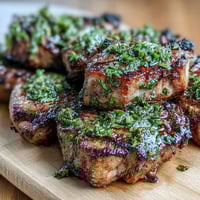 Grilled lamb chops with mint gremolata, perfectly seared and topped with a fresh, zesty herb blend.  